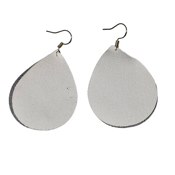 Handmade Paw Print Black Red Glitter Earrings Dog Lover Faux Leather Fabric - Picture 2 of 3